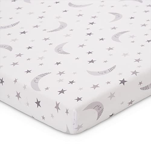 FabiMax Bio-Jersey Spannbettlaken für Laufgitter 100x100 cm, weiß/graue Monde