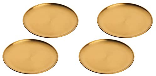Ensemble de 4 Assiette à dîner, Acier Inoxydable Titane plaqué Assiettes à dessert, Assiette de Service Ronde/Assiette Menu/Accessoires de Table en Or de 23 cm, Lavable au Lave-Vaisselle