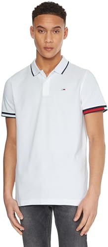 Tommy Jeans Tjm Reg Flag Cuffs Polo DM0DM12963, Polo a Maniche Corte Uomo, Bianco (White), L