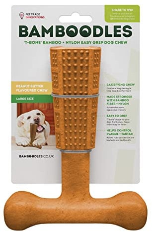 Bamboodles T-Bone Dog Chew Toy – Large | Peanut Butter Flavour | Long Lasting Dog Chew Stick for Large Breeds | Durable Natural Chew Toy to Help Satisfy Power Chewers