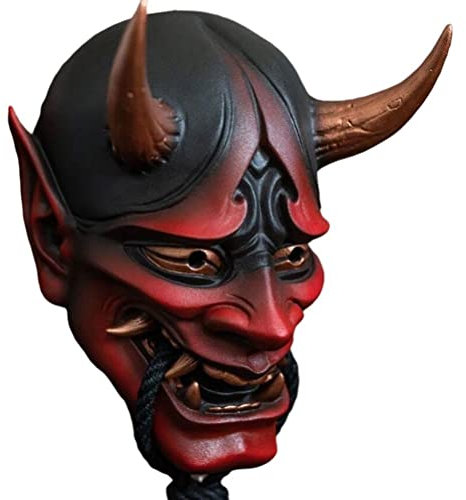 Rachel Masque d'halloween, Oni Samurai, Hannya en Latex pour Cosplay Japonais, Prajna Ghostface Démon d'horreur, Accessoires de Costume Fête d'halloween, Rouge, S