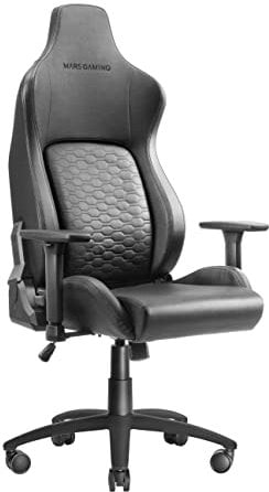 Mars Gaming MGC-Ultra, Silla Gaming Ergonómica, Respaldo Ergofit, Reposabrazos 3D, Soporte Lumbar + Cojín Cervical, Ruedas XL, PU Cuero Sintético, Negro