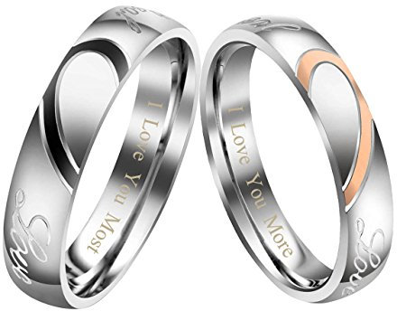 Zysta Anelli di Coppia con Cuore Spezzato Smaltato in Acciaio Inossidabile, Fedina Fidanzamento Incisione Personalizzata Nome Iniziale per Donna Uomo, Anelli a Fascia Argento per Lui Lei Fidanzati