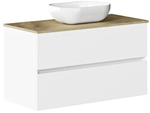 Baikal Conjunto de Mueble de baño Duo, Incluye Lavabo. Mueble Suspendido en Pared con Lavabo cerámico. Varios Acabados y Medidas. Mueble MONTADO.