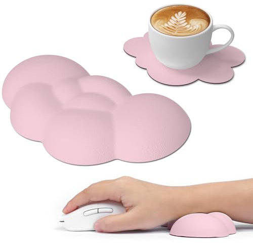 Attack Shark Cloud Mouse Wrist Rest with Coaster,Ergonomic Memory Foam Mouse Wrist Pad with Massage Holes for Relieve Pain,Wrist Support for Mouse,Cute Desk Accessory for Mouse, Office, Gaming-Pink