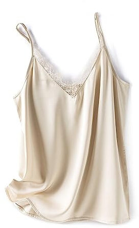 ZIRONG Camiseta Sin Mangas Verano,Damas Encaje V Cuello Satinado Camisola Verano Cool Silk Sleeveless Casual Tank Shirt Daily Wear, Compras, Tops Debajo De Trajes, XL