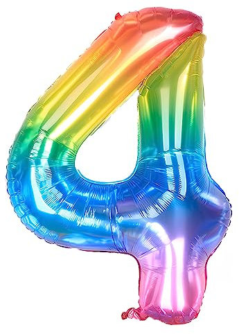 Ponmoo 40 Zoll Foil Luftballon Zahl 4 Neon Regenbogen (101cm), Helium oder Luft, Riesige Folienballons Nummer 0-100, Große Ballons für Hochzeitstag und Geburtstagsparty Ballon Dekoration