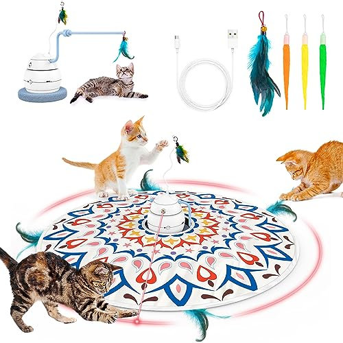 Tyasoleil 4 in 1 Interactive Cat Toys, Upgrade Motor, Automatic Cat Toy - 3 Modes Indoor Cat Toys, Electronic Cat Feather Kitten Toy