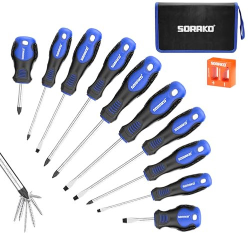 SORAKO Schraubendreher Set,11-tlg schraubendreher set magnetisch mit 2-IN-1 Magnetisierer, magnetischer Spitze, 5 Kreuzschlitzschraubendreher und 5 Flachschraubendreher