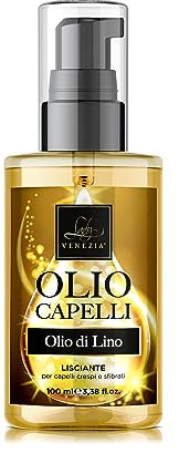 Olio Capelli Ricci – Lady Venezia – Olio di Lino per Capelli - Capelli Sfibrati, Opachi, con Doppie Punte o Ricci che Necessitano Definizione – 100 ML - Made in Italy