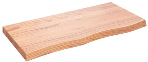 vidaXL Waschtischplatte, Tischplatte für Badezimmer, Massivholzplatte mit Naturkante, Holzplatte Arbeitsplatte Bad Waschtischkonsole Platte, Hellbraun Massivholz Behandelt