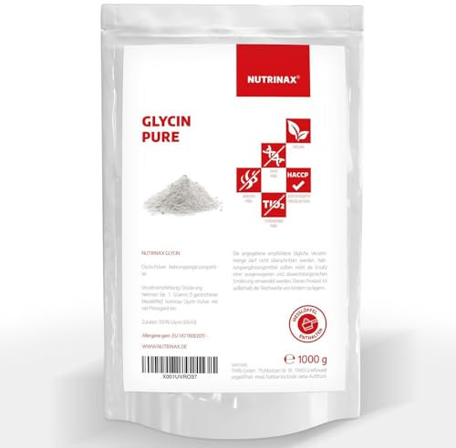 NUTRINAX | Glycin Pulver | 2000g Aminosäure Glycine | vegan & ohne Zusatzstoffe | hohe Qualität | praktischer Zip-Beutel