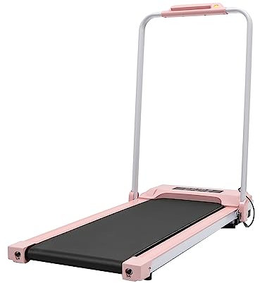 Tapis De Course éLectrique Accoudoirs Mini Tapis De Course Rangement Pratique Fitness Sports Structure Stable Tapis Course Pliable Tapis Roulant Marche Plat Pliable Forte Puissance Rose