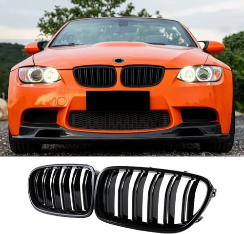 Hengjiayao E92 E93 Kühlergrill für BMW 3er E92 E93 nieren schwarz Facelift Nieren Coupe E92 E93 M3 Doppelsteg Glanz Schwarz 3er Grill 2006-2009 Kühlergrill Vorne (For 3er E92 2006-2009)