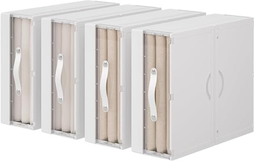 GUDEMAY Unterbett Aufbewahrungsbox, Kleiderschrank Kunststoff Aufbewahrung Bettwäsche Organizer Faltbar mit Griff, Unterbettkommode Ideal für Bettlaken, Decken, Bettbezüge, Kleidung - 4er-Set Weiß