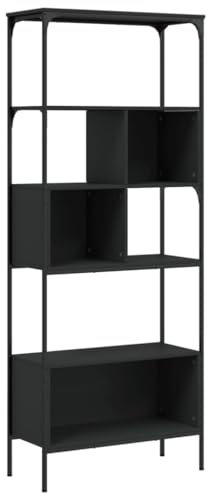 vidaXL Bücherregal, Regal mit 5 Böden, Bücherschrank Standregal mit verstellbaren Beinen, Büroregal Lagerregal Aktenregal, Schwarz Holzwerkstoff
