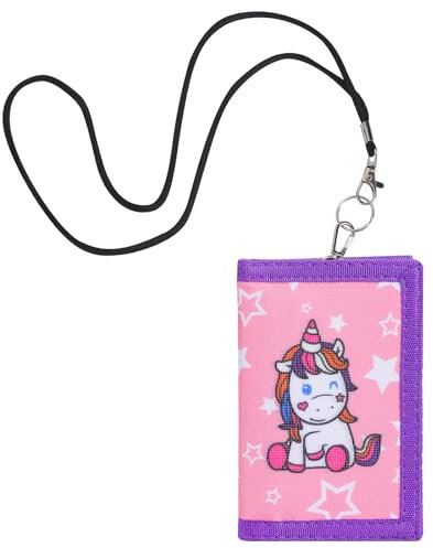 Brustbeutel Kinder für Jungen und Mädchen, Geldbeutel Kinder mit Schlüsselband und Reißverschluss, Süße Portemonnaie mit Geldscheinfach und Münzfach (Einhorn)