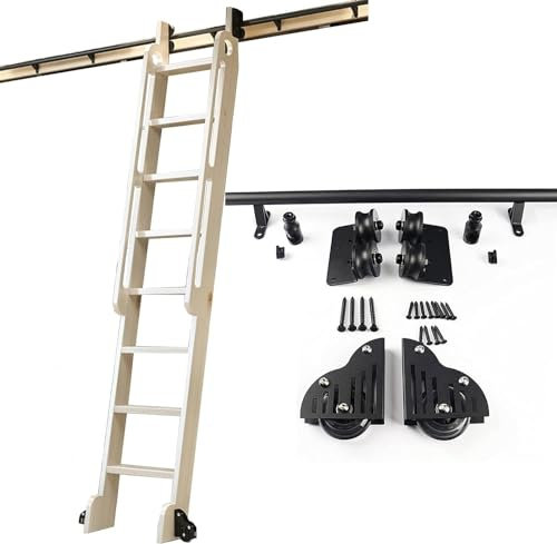 GLFNB Schiebeleiterschienen-Kit, Hardware-Kit für rollende Bibliotheksleiterschienen | Schiebe-Scheunentür-Set für Schrank, Lager, Bar, Mobile Leiterschiene (ohne Leiter) mit Bodenrolle (Größe: 10