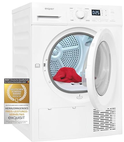 Exquisit Wärmepumpentrockner, 8kg Trockner mit 16 Programmen, Startzeitvorwahl, Knitterschutz, TWP803-030E weiss