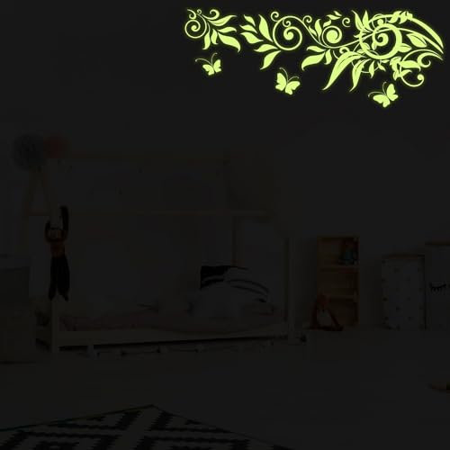 Wandtattoo Glow at Night, Ast, leuchtendes Vinyl im Dunkeln, Blume, die Zweige, 79 x 30 cm