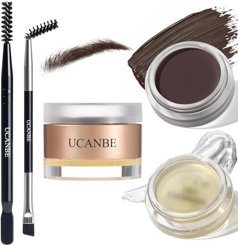 UCANBE Waterproof Eyebrow Gel + Eyebrow Styling Wax 2 in 1 Makeup Kit with 2 Pcs Dual-ended Adjustable Freely Eyebrow Brush Makeup Long Lasting Eyebrows (05 Gel/Dark Brown Pomade)