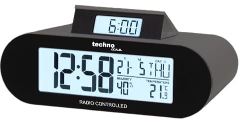 tchnoline WT376 digitaler Funkwecker mit Datum, Luftfeuchte- und Temperaturanzeige, Grau, Anthrazit
