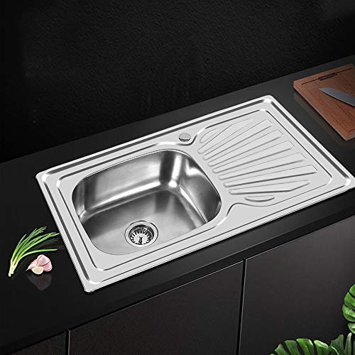 Fregadero de cocina, fregadero empotrado de acero inoxidable para cocinas y baños, fregadero con colador y escurridor (90 x 50 x 15 cm)