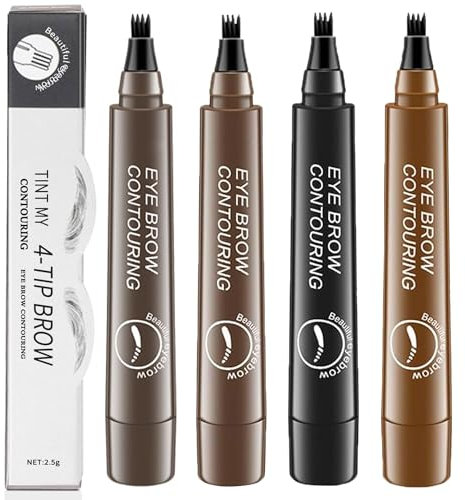4Pcs Waterproof Eyebrow Pen Set - 4 Micro-Fork Tips Liquid Pencil, Natural Long-Lasting Contouring for Women