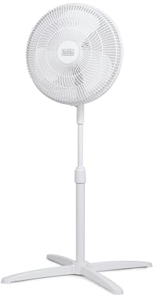 BLACK+DECKER 16-Inch Pedestal Fan, BFP16MXW, Oscillating Fan for Home and Office, Standing Fan with 3 Speed Settings, Height Adjustable with Adjustable Head Tilt, White