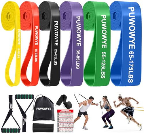 PUWOWYE Gomas Elasticas Musculacion, 6 Niveles Diferentes de Bandas Elasticas Musculacion Cintas Elasticas Musculacion para Fitness/Yoga/Entrenamiento de Fuerza para Hombres Mujeres
