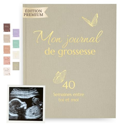 HuBorns - Schwangerschaftstagebuch um Jeden Moment Woche für Woche Festzuhalten mit Platz für Fotos und Ultraschall, Schwangerschaftsbuch zum Ausfüllen und Festhalten (Grau, Französisch)