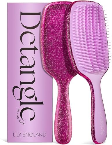 Lily England Curly Hair Brush for Detangling & Styling - Pain-Free Curl Brush for Wet & Dry with Flexible Bristles - Easy to Hold Hairbrush for Curly Women with 3c to 4c Hair, Purple Glitter