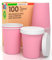 Juego de 100 tazas de café para llevar de papel rosa de 200 ml con tapa de papel de bebidas frías y calientes, té preparado con agua Cappuccino ecológico biodegradable tazas desechables coloridas +
