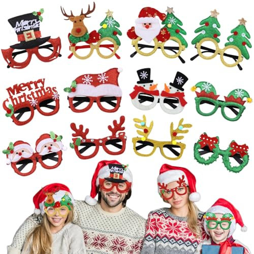 Itoyx 12PCS Christmas Glasses - Party Glasses Decorations Eyewear Accessories Favors - Tree Santa Claus Photo Booth Props Costume