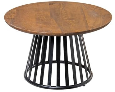 DRW Mesa de Centro de Madera con pie de Metal en Nogal y Negro 60x60x38 cm