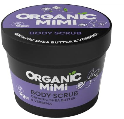 ORGANIC MIMI Body Scrub Organic Shea Butter & Eisenkraut, Körperpeeling mit Sheabutter & Eisenkraut, mit Zucker und Meersalz, erfrischend, Peeling, feuchtigkeitsspendend, macht die Haut geschmeidig