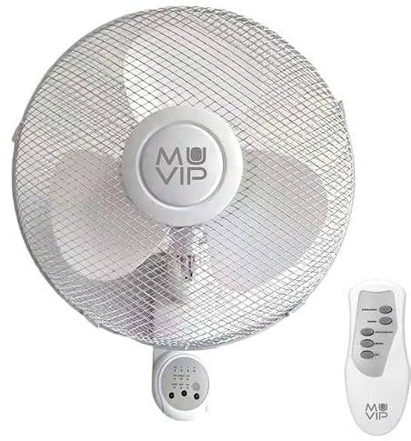 MUVIP Ventilador de Pared 45W con Mando a Distancia - 3 Velocidades, Función de Oscilación, 40cm (16) Diámetro, Rejilla Protectora, Silencioso y Potente, 220V-240V