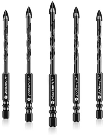 Fliesenbohrer, Lytool 6 mm Glasbohrer Steinbohrer Bohrer Set 5 tlg. mit Sechskantschaft Universalbohrer für Fliesen, Metall, Beton, Ziegel Glas Kunststoff Holz