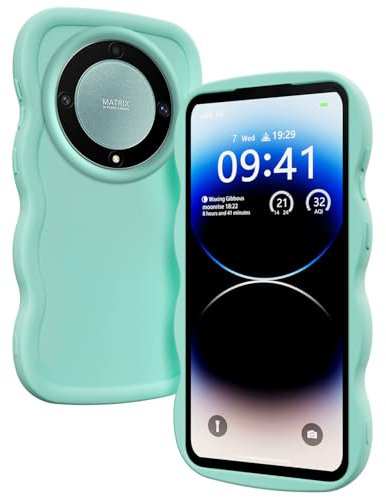 XINYEXIN Coque pour Honor Magic 5 Lite 5G / Magic5 Lite 5G, Étui Housse Vague Cadre Forme Bouclée Mignon Liquide Silicone Antichoc - Vert