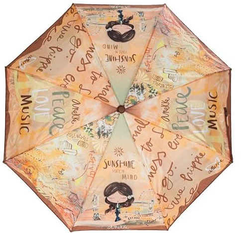 Anekke Peace & Love Automatischer Regenschirm, einzigartiges Design, Amazonische Inspiration, leicht zu transportieren