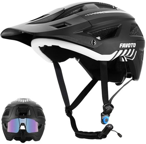Favoto Fahrradhelm Mountainbike mit Schirm Leicht - Doppelte Technologie Inmould MTB Helm für Herren Damen Rennradhelm L(59-61cm) Schwarz Weiß
