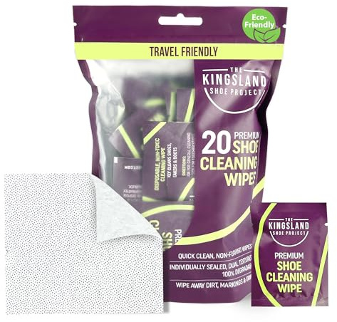 The Kingsland Shoe Project Premium Shoe Cleaning Wipes- Pack of 20 Individually Wrapped Eco-Friendly Shoe Wipes- Removes Dirt & Stains, Ideal For Leather, Rubber & Mesh- Travel Friendly