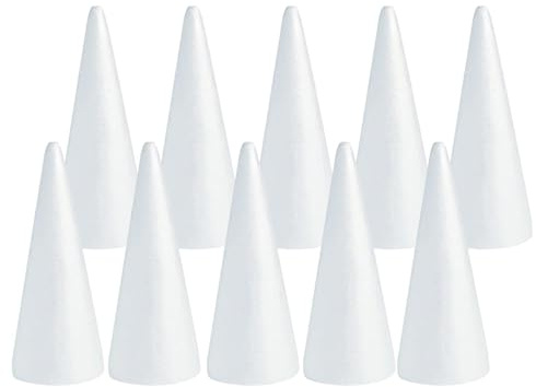 Colcolo 10x Schaumstoff-Kegel zum Basteln, Dekorationen, handgefertigte Schaumstoff-Baumkegel, Styropor-Kegel für Feiertage, Hochzeiten, Weihnachtsbäume, 7 cm X 3.6 cm