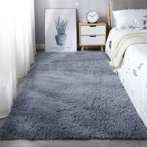 XUEDNGM Hochflor Teppich Wohnzimmer 180 x 200 cm Waschbar Flauschig Weich rutschfest Moderne Deko Area Rugs Teppich Hochflorige rutschfeste Teppiche für Wohnzimmer, Schlafzimmer, Grau
