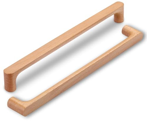 SYZOW 6 Stück Schrankgriff Holzgriffe ，Lochabstand 256mm Griff Möbelgriff Buchenholz Griff Schranktüren für Schrank Schublade