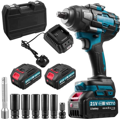 Bellanny 1/2 inch Cordless Impact Wrench, 950Ft-lbs (1300Nm) Brushless Power Impact Gun with 3 Variable Speeds, 3800RPM High Torque Power Impact Driver with 2X 4.0Ah Battery, 5Pcs Impact Sockets