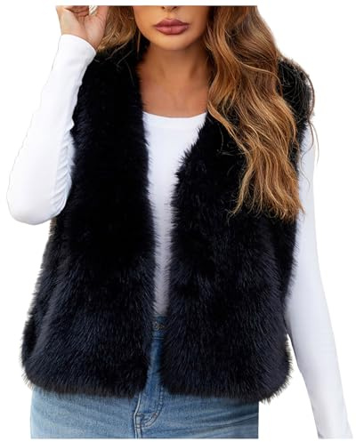 Pamqsen Teddy Weste Damen Ärmellos Kunstpelze Westen Warme Einfarbig Damenwesten Plüsch Westen Jacke Winterweste Kurz Weste Damen Warm Ärmellos Westen