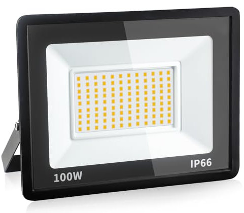 Faretto LED da Esterno da 100w, LED da Cantiere Super Luminose da 10800 Lm, Ip66 Impermeabile, Proiettore per Esterni da 3000K per Magazzino, Garage, Cortile, Confezione da 1