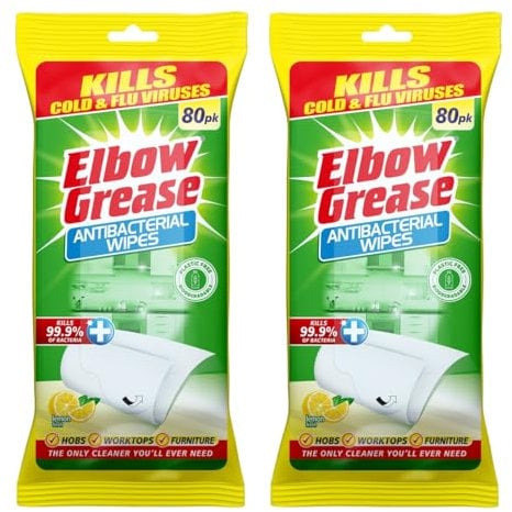 Elbow Grease Lemon Fresh Antibacterial Wipes – 2 x 80 Pack (160 Wipes Total)