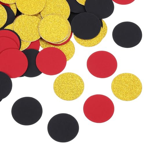 QUARKZMAN 200 Stück Runde Konfetti Glitzer Farbiges Papier Tisch Buntpapier Dekor für Party Hochzeit Festival Dekorationen, 3x3cm, Gold, Rot, Schwarz